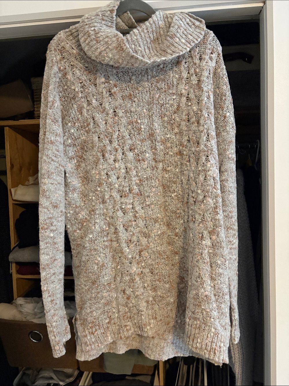 RW&CO. Neutral Speckled Cable Cowl tunic Sweater